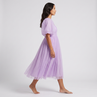 Mabel Tulle Puff-Sleeve Midi Dress – Lilac view 4