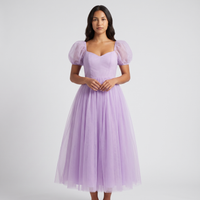 Mabel Tulle Puff-Sleeve Midi Dress – Lilac view 1