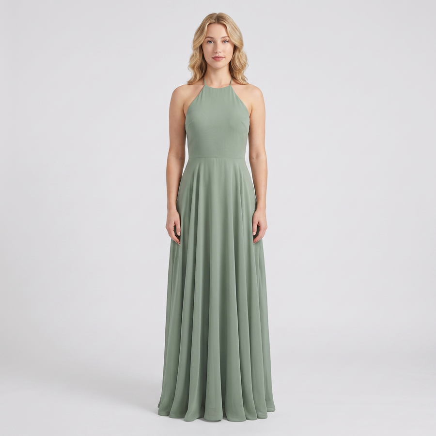 Lena Chiffon Halter Maxi Dress – Sage Green