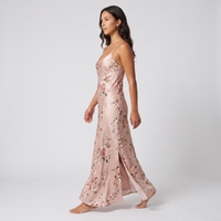 Dahlia Floral Satin Slip Maxi Dress – Blush view 4