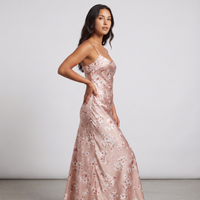 Dahlia Floral Satin Slip Maxi Dress – Blush view 2