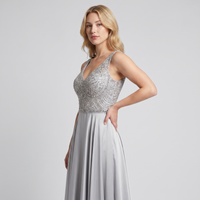 Elspeth Beaded-Bodice Gown – Silver view 2