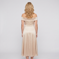 Eloise Satin Bardot Midi Dress – Champagne view 3