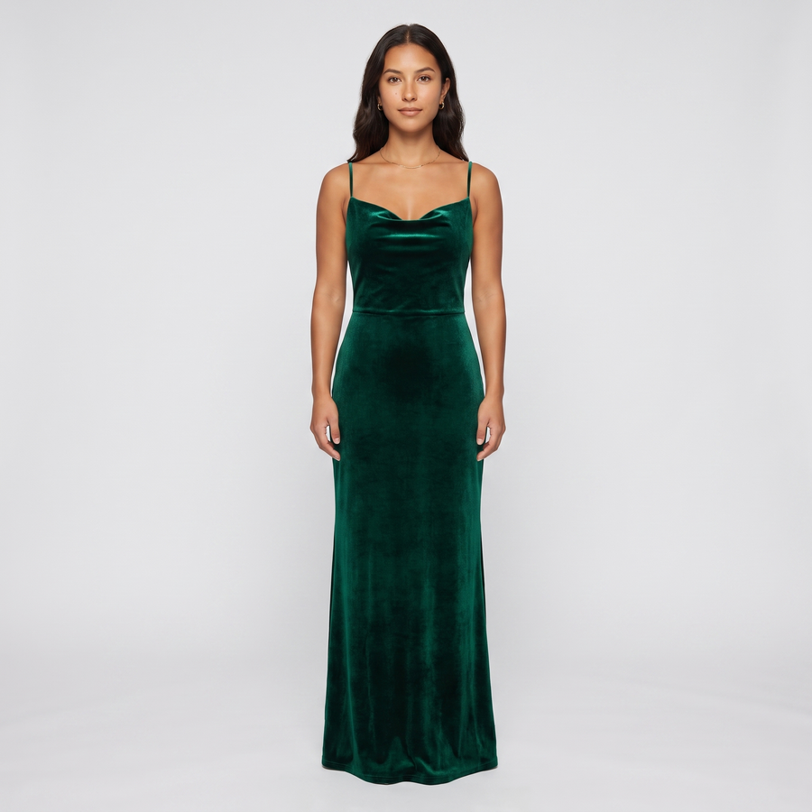 Rafaela Velvet Cowl Slip Gown – Emerald