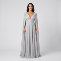 Elke Chiffon Cape-Sleeve Gown – Silver view 1