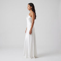 Athena Grecian Satin One-Shoulder Gown – White view 4