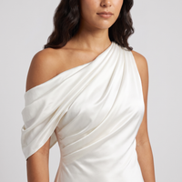 Athena Grecian Satin One-Shoulder Gown – White view 5