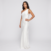 Athena Grecian Satin One-Shoulder Gown – White view 2