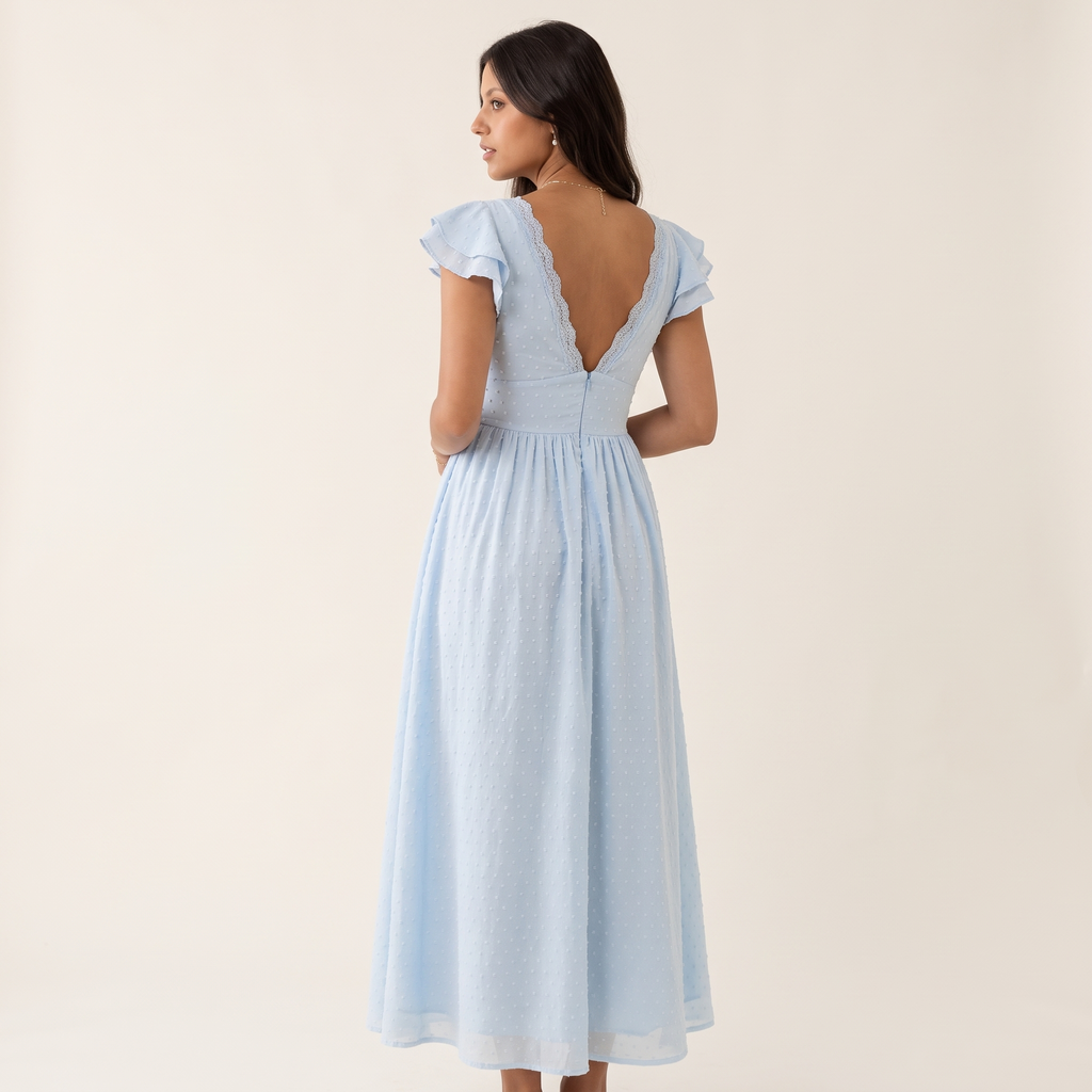 Angelique Floral Midi Dress – Icy Blue – back view