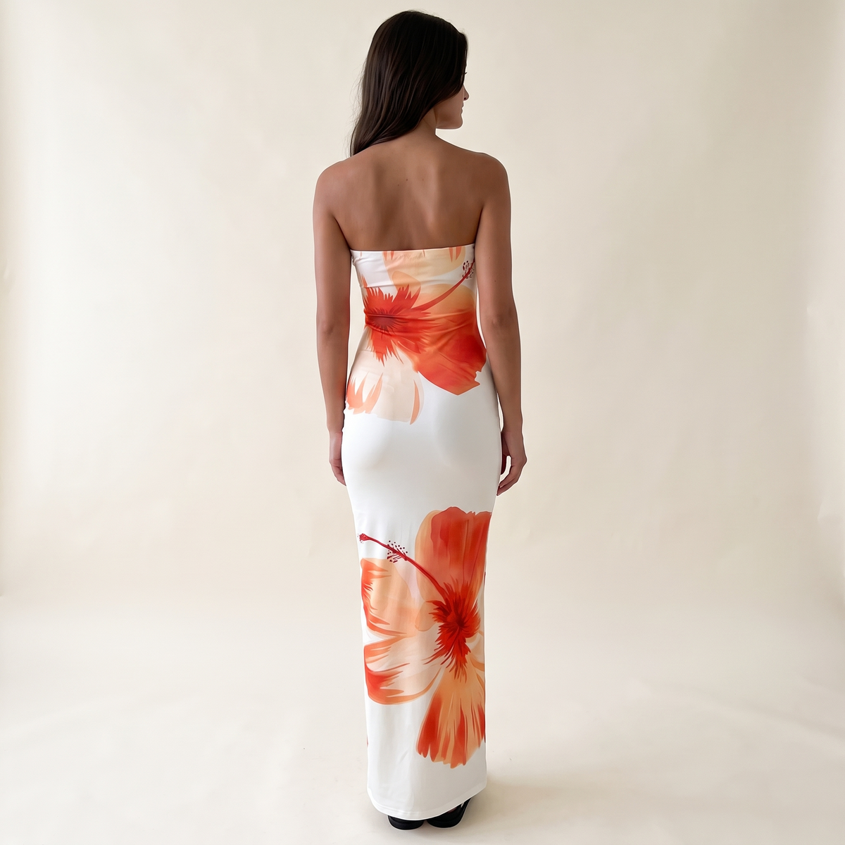 Sorrento Floral Bodycon Maxi Dress – White – back view