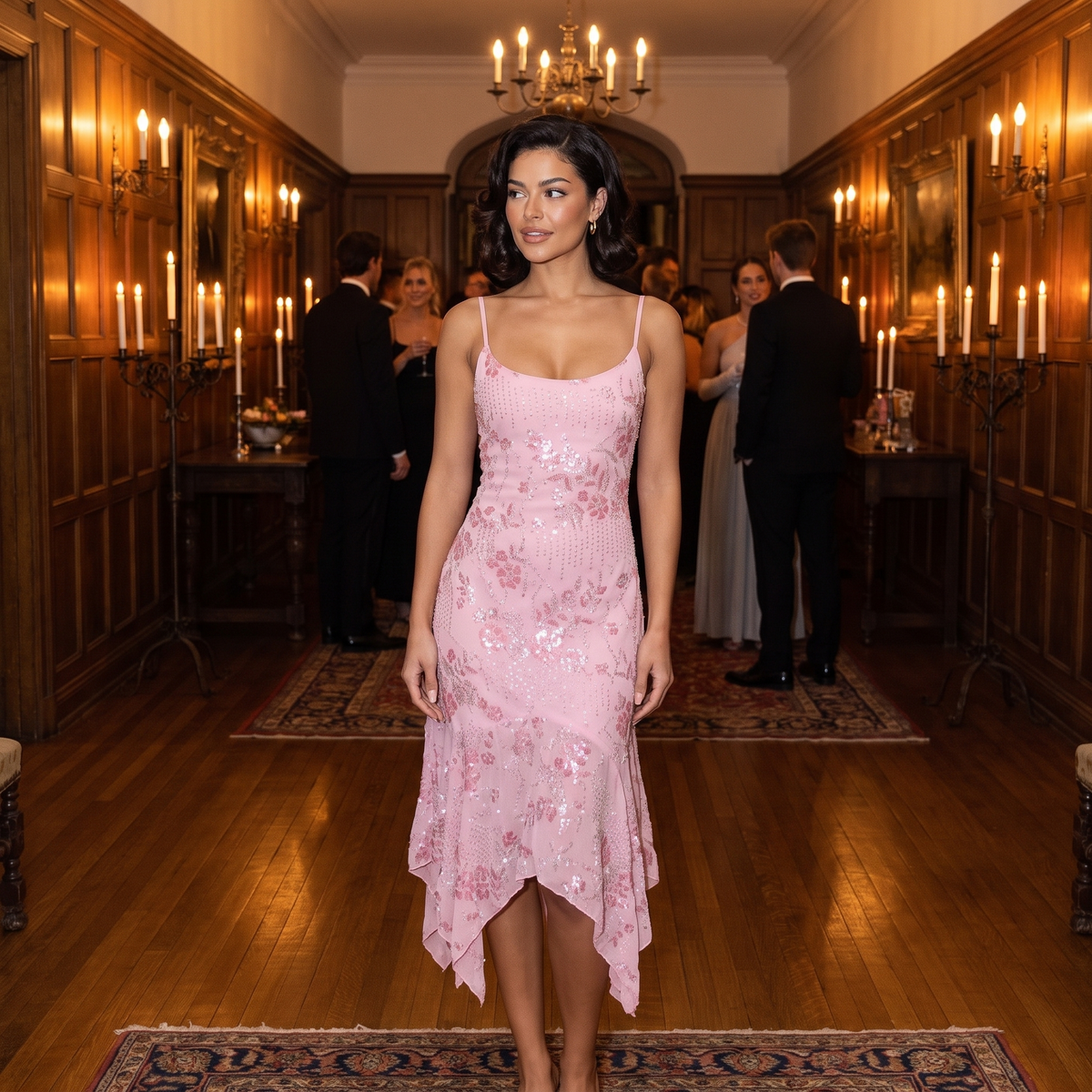 Astrid Beaded Chiffon Midi Dress – Pink – lifestyle