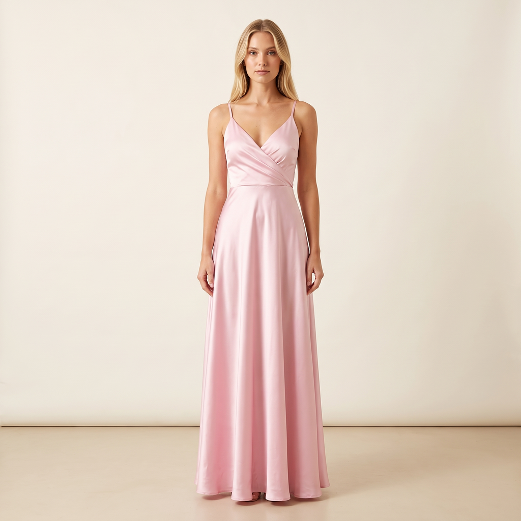 Aurelia Wrap Bodice Formal Maxi Dress – Light Pink – front view
