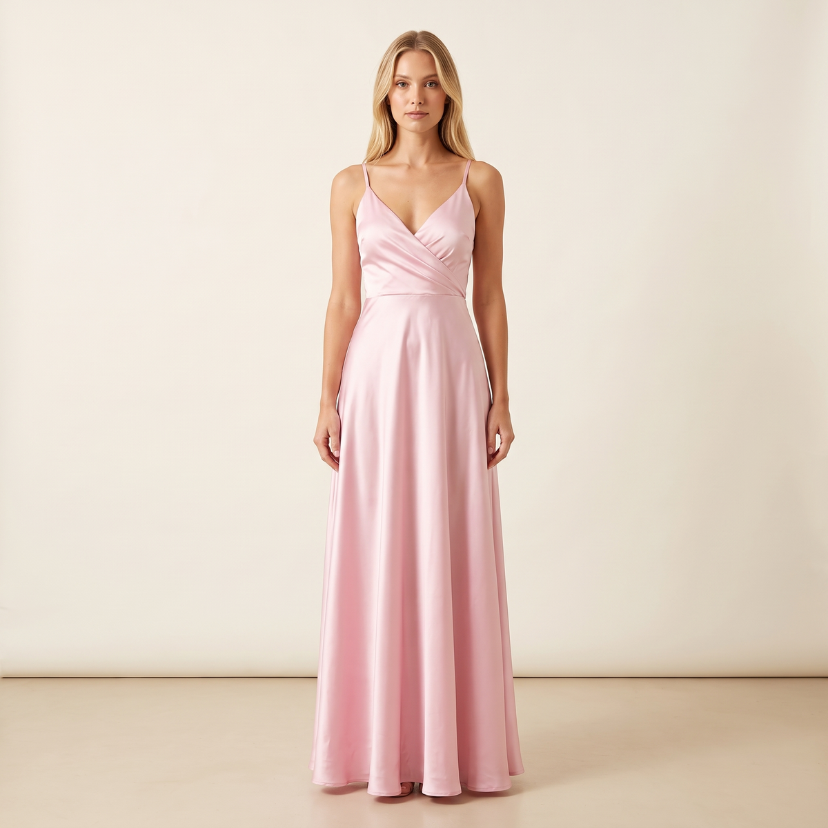 Aurelia Wrap Bodice Formal Maxi Dress – Light Pink – front view