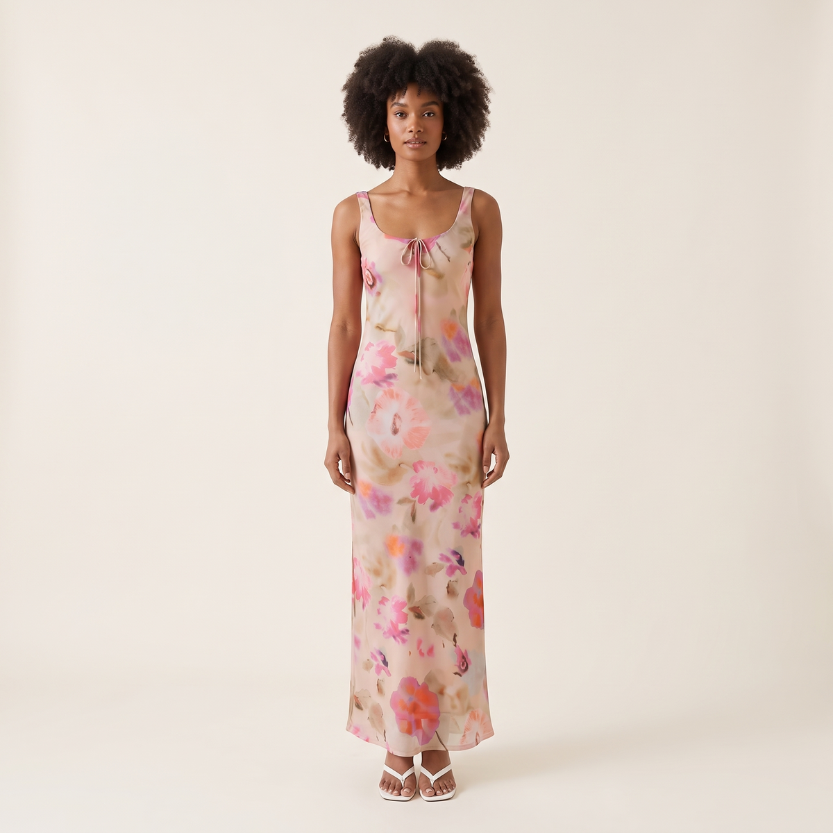 Avalon Scoop Neck Floral Maxi Dress – Pink – front view
