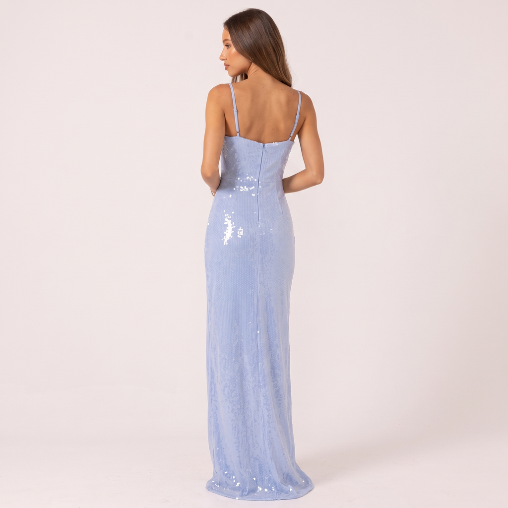 Azalea Gathered Bust Sequin Maxi Dress – Blue – back view