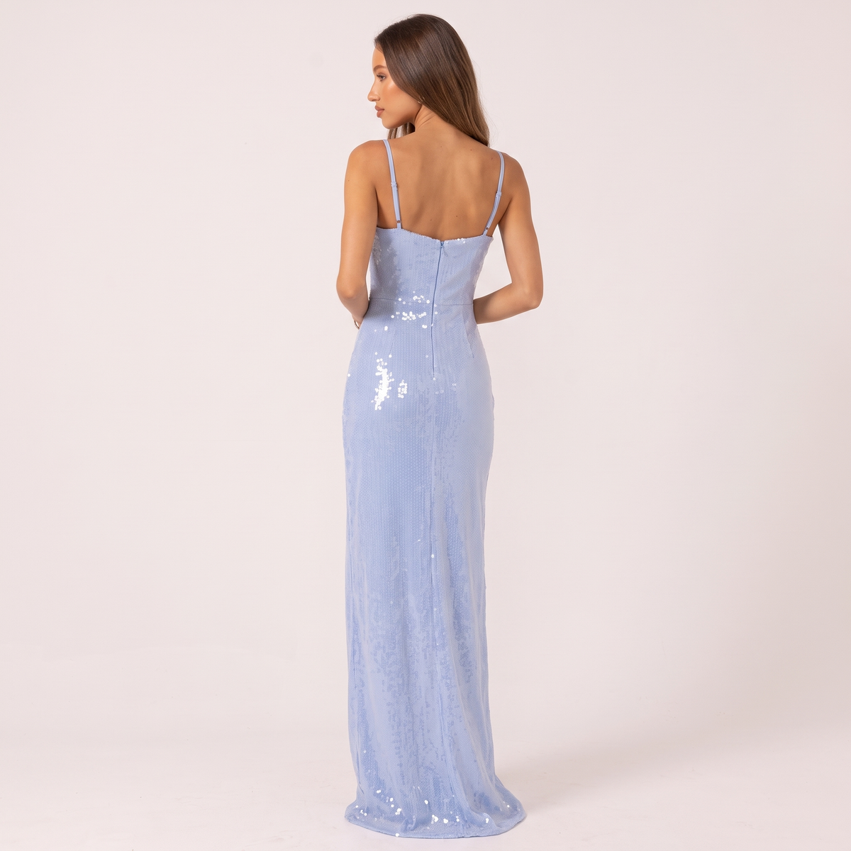 Azalea Gathered Bust Sequin Maxi Dress – Blue – back view