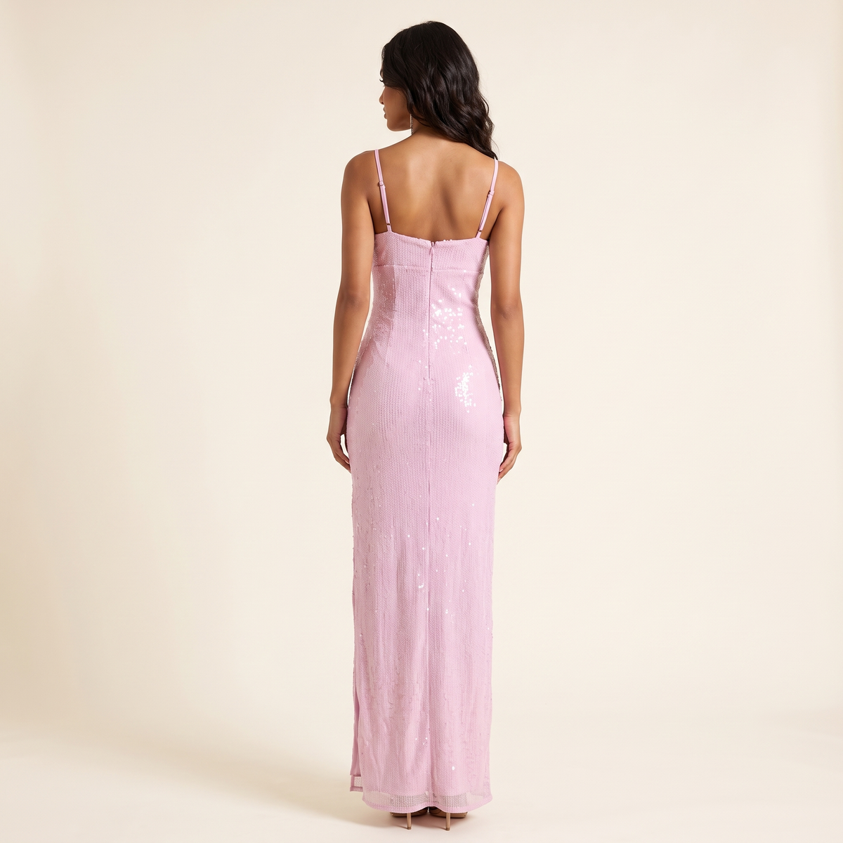 Azalea Gathered Bust Sequin Maxi Dress – Pink – back view