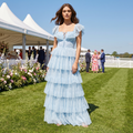 Belladonna Square Neck Ruffle Strap Tulle Maxi Dress – Blue – lifestyle