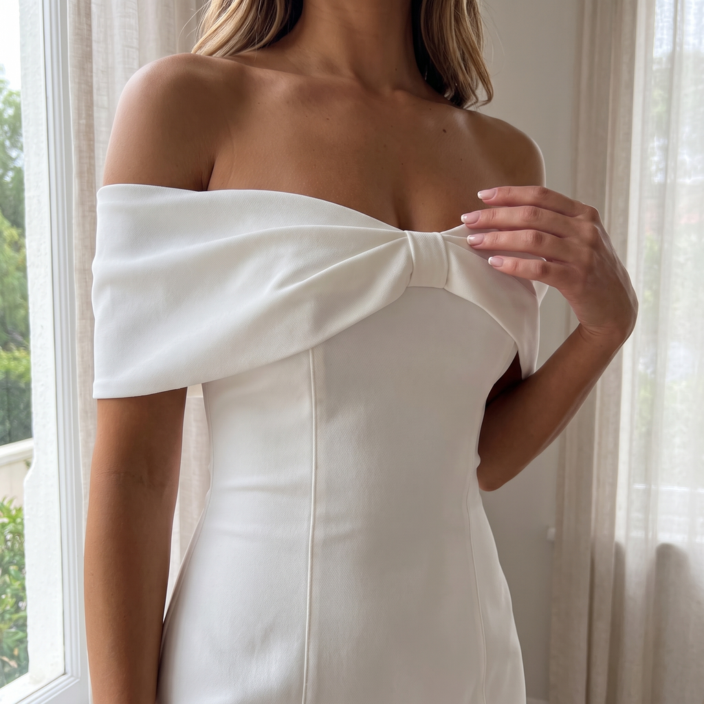 Rosabel Strapless Bow Mini Dress – White – detail