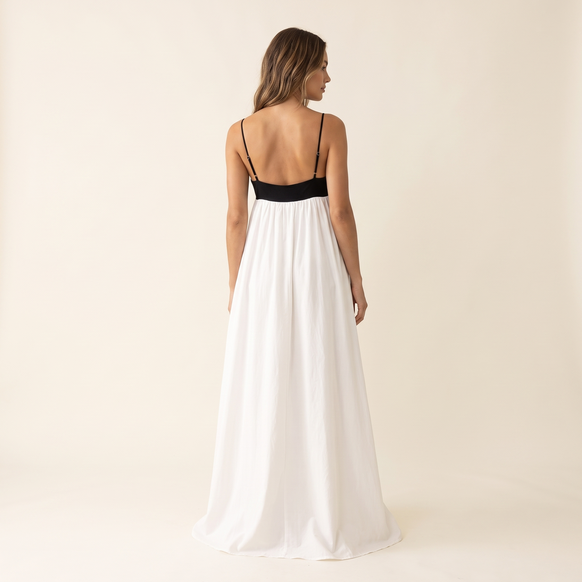 Blanche Contrast Bodice Babydoll Maxi Dress – White – back view