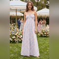 Isola Sweetheart Halter Maxi Dress – White & Blue – lifestyle