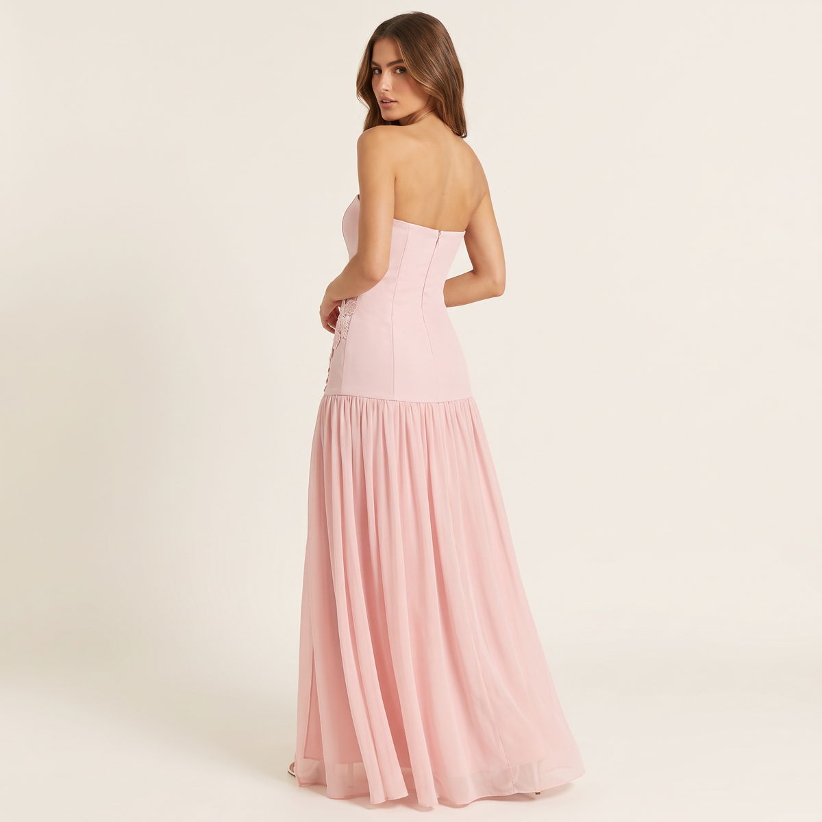 Clementine Peplum Bodice Strapless Maxi Dress – Pink – back view