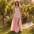 Clementine Peplum Bodice Strapless Maxi Dress – Pink – lifestyle