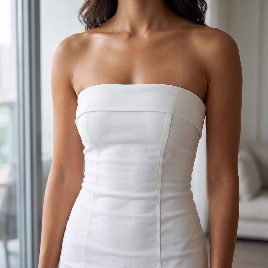 Coralie Strapless Foldover Mini Dress – White – detail