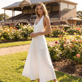 Dottie Halter Neck Backless Cotton Midi Dress – White Polka Dot – lifestyle