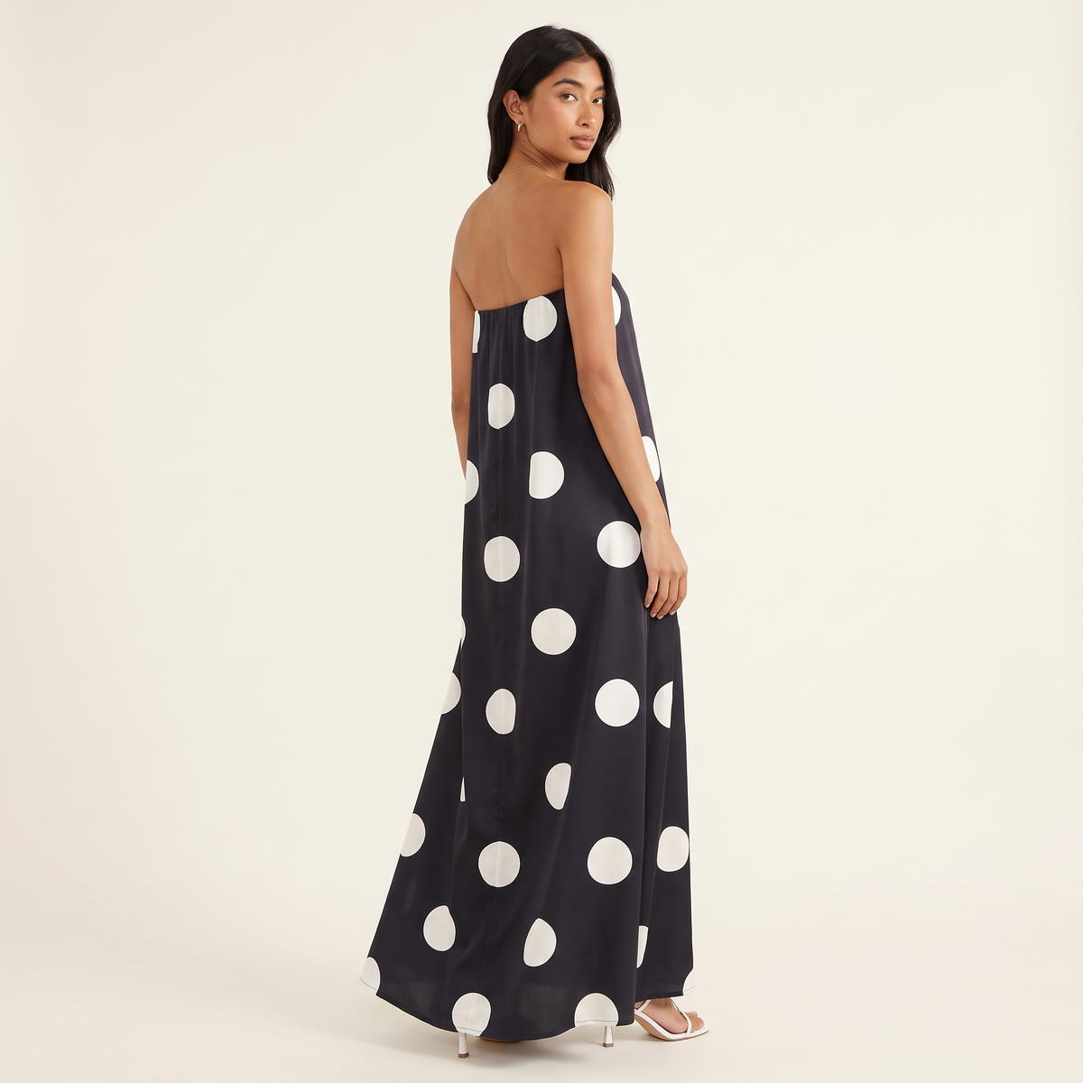 Dottie Strapless Polka Dot Maxi Dress – Black – back view