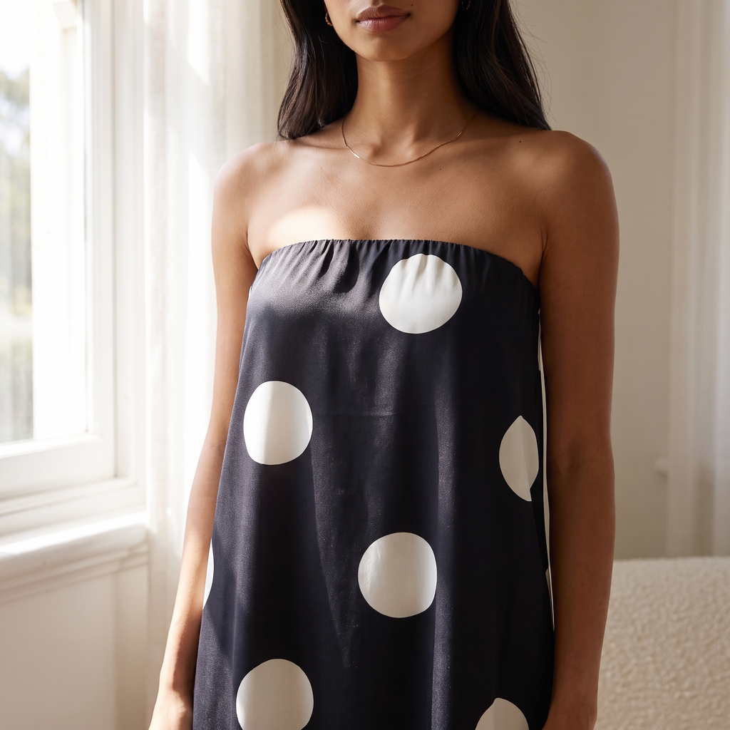 Dottie Strapless Polka Dot Maxi Dress – Black – detail