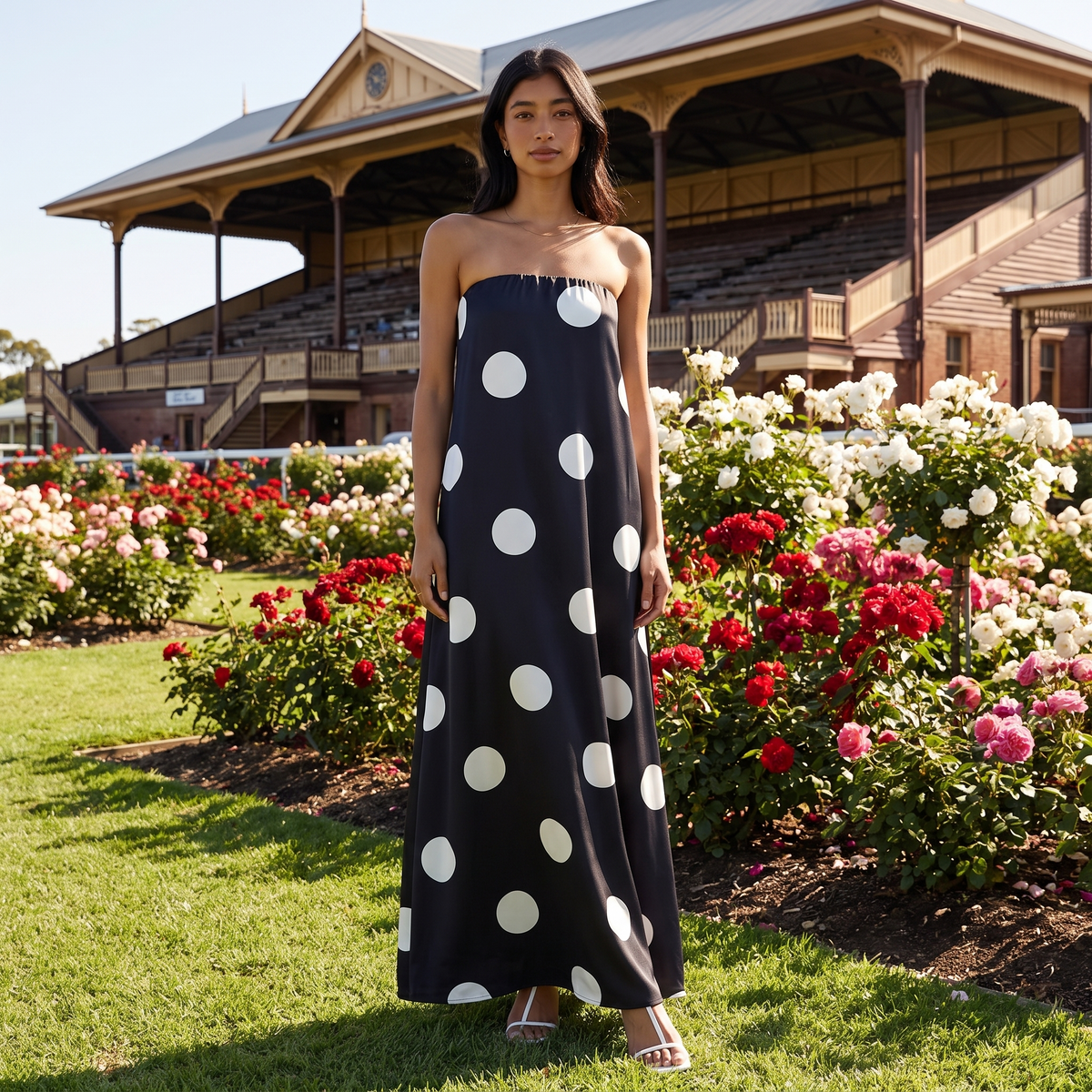 Dottie Strapless Polka Dot Maxi Dress – Black – lifestyle