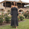 Eloise Square Neck Sheer Sleeve Maxi Dress – Navy Ditsy Floral – lifestyle