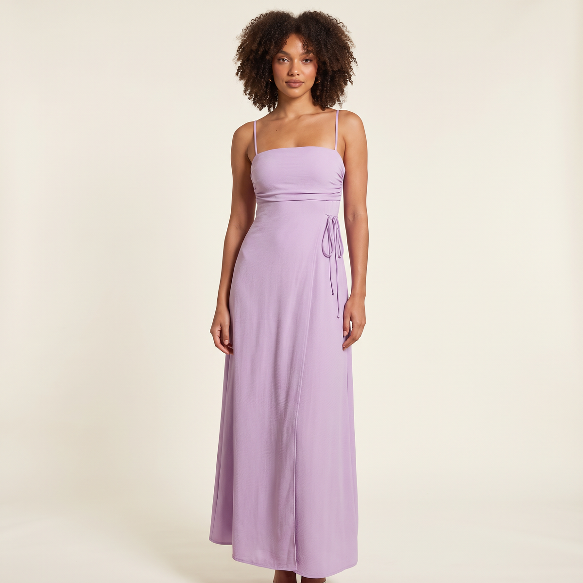 Evangelina Ruched Bust Tie Waist Maxi Dress – Lilac – front view