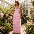 Felicienne Tiered Ruffle Chiffon Maxi Dress – Pink – lifestyle