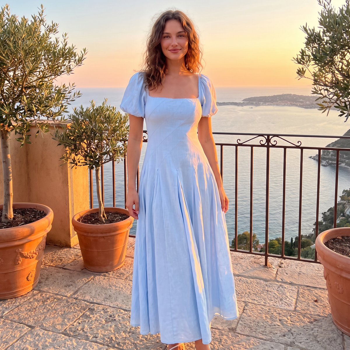 Florentia Square Neck Puff Sleeve Maxi Dress – Baby Blue – lifestyle