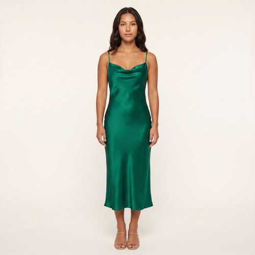 Sienna Satin Cowl Slip Midi Dress – Emerald Green