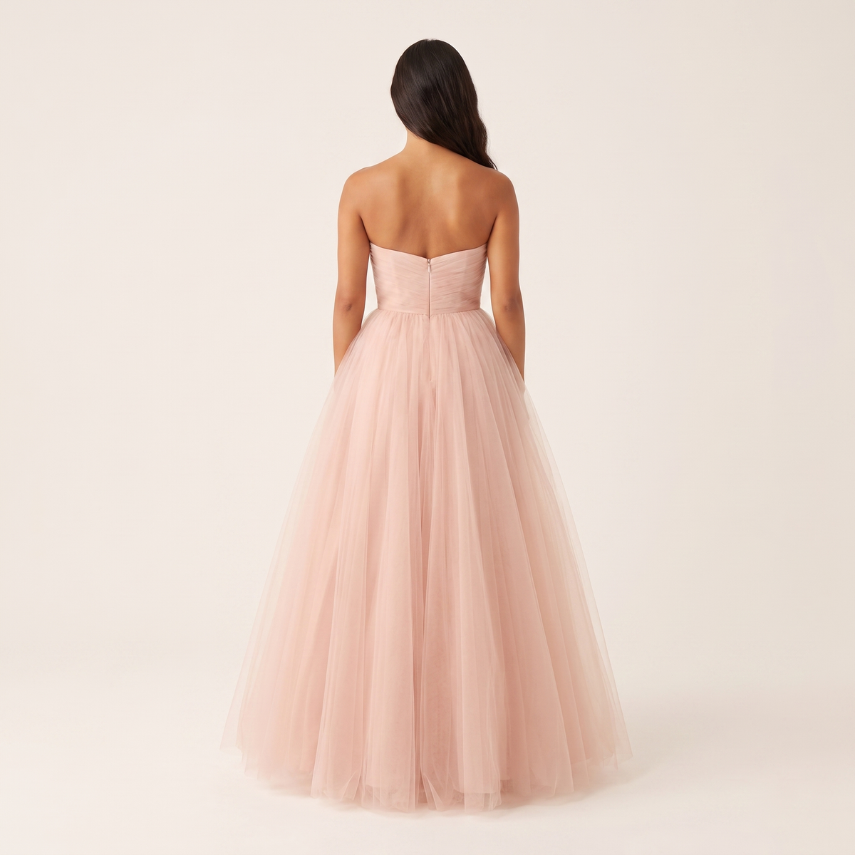 Blush pink tulle ball gown back view