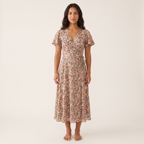 Daisy Floral Wrap Midi Dress – Multi