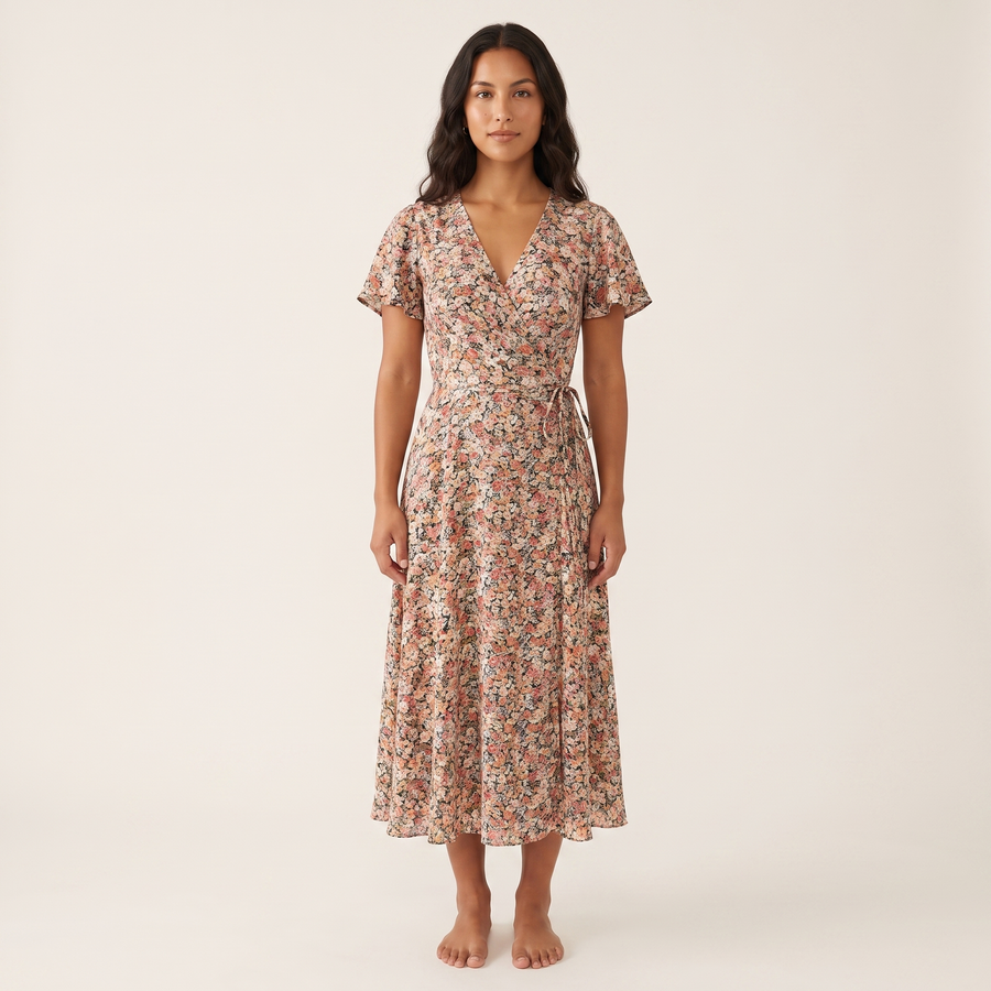 Daisy Floral Wrap Midi Dress – Multi
