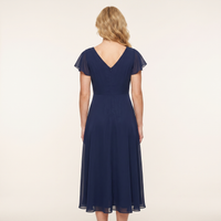 Willow Flutter-Sleeve Chiffon Midi Dress – Navy view 2