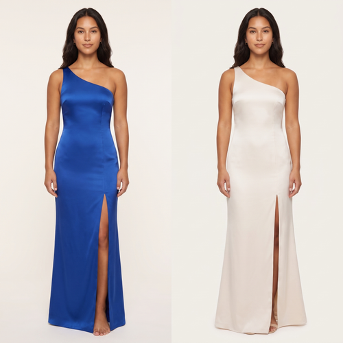 Reign One-Shoulder Satin Gown – Royal Blue