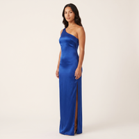 Reign One-Shoulder Satin Gown – Royal Blue view 3