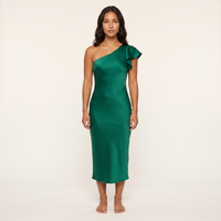 Freya One-Shoulder Satin Midi Dress – Emerald view 1