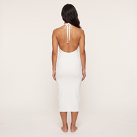Lila Halter Bodycon Midi Dress – White view 2