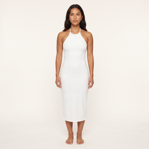 Lila Halter Bodycon Midi Dress – White