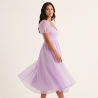 Primrose Organza Puff-Sleeve Midi Dress – Lilac view 3