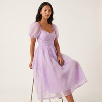 Primrose Organza Puff-Sleeve Midi Dress – Lilac view 5