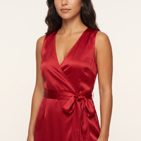 Rosa Satin Wrap Midi Dress – Red view 4
