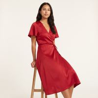 Rosa Satin Wrap Midi Dress – Red view 5